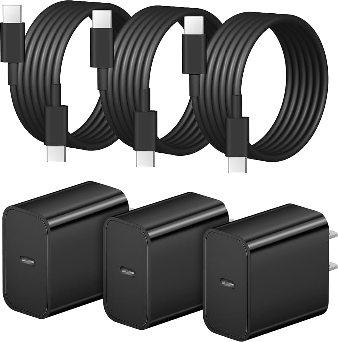 iPhone 17 16 15 Charger Fast Charging 3+3Pack 20W USB C Wall Charger with 6FT Fast Charging Cable Compatible with iPhone 17/17 Air/17 Pro/17 Pro Max/iPhone 16/15 Series, iPad Pro/AirPods -Black by Coreykin