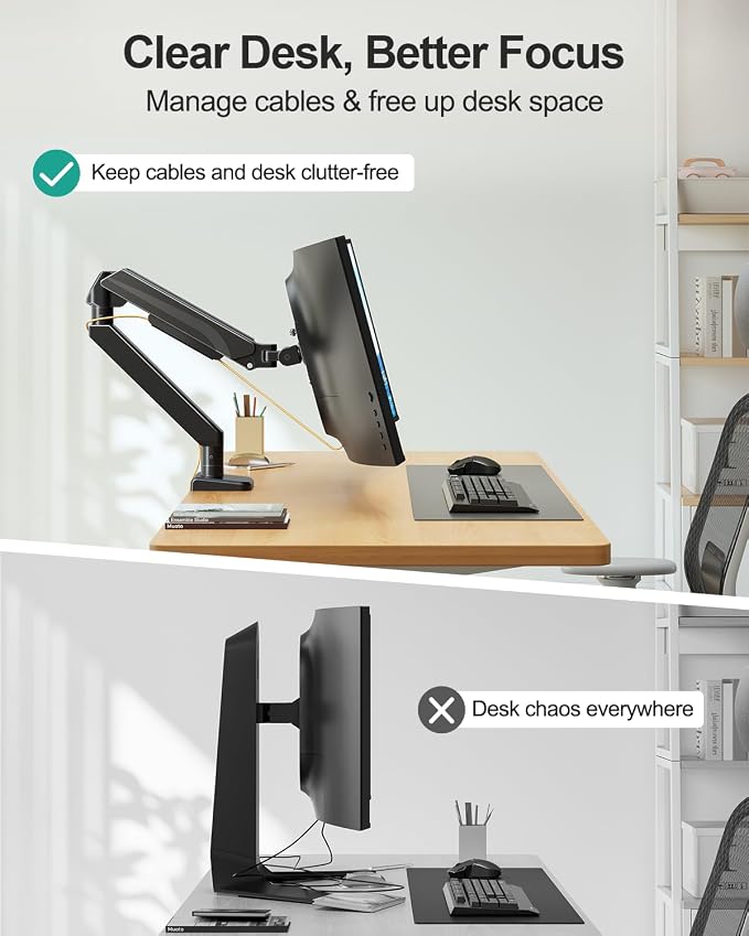 MOUNT PRO Ultrawide Single Monitor Arm for 22"- 42" Screens, Monitor Desk Mount Stand Holds up to 33 lbs, Heavy Duty Fully Adjustable Gas Spring Desk Mount, VESA Mount with Clamp/Grommet Base - Image 8