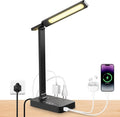 Infiway Desk Lamp with USB Charging Port: LED Desk Lamps for Home Office - 1 USB-A, 1 Type-C Charging Port, 2 AC Power Outlets, Touch Control Dimmable 5 Color 5 Brightness, Night Light(Black) by INFIWAY