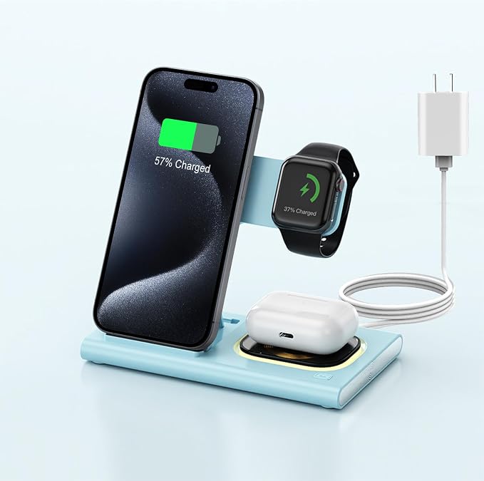 3 in 1 Foldable Wireless Fast Charging Station for Apple Multiple Devices | iPhone Charging Station for iPhone 17, Travel iWatch Charger Stand, Light Nightstand Charging Dock for Apple Watch/Airpods - Image 9