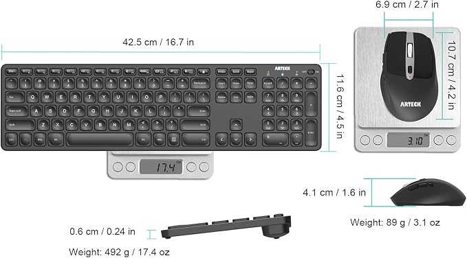 Arteck 2.4G Wireless Keyboard and Mouse Combo Ultra Slim Full Size Keyboard Keyboard and Ergonomic Mice for Computer Desktop PC Laptop and Windows 11/10/8/7 Build in USB-C Rechargeable Battery - Image 6