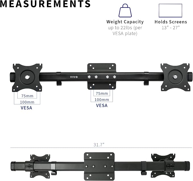 VIVO Dual VESA Bracket Adapter, Horizontal Assembly Mount for 2 Monitor Screens up to 27 inches, MOUNT-VW02A - Image 2