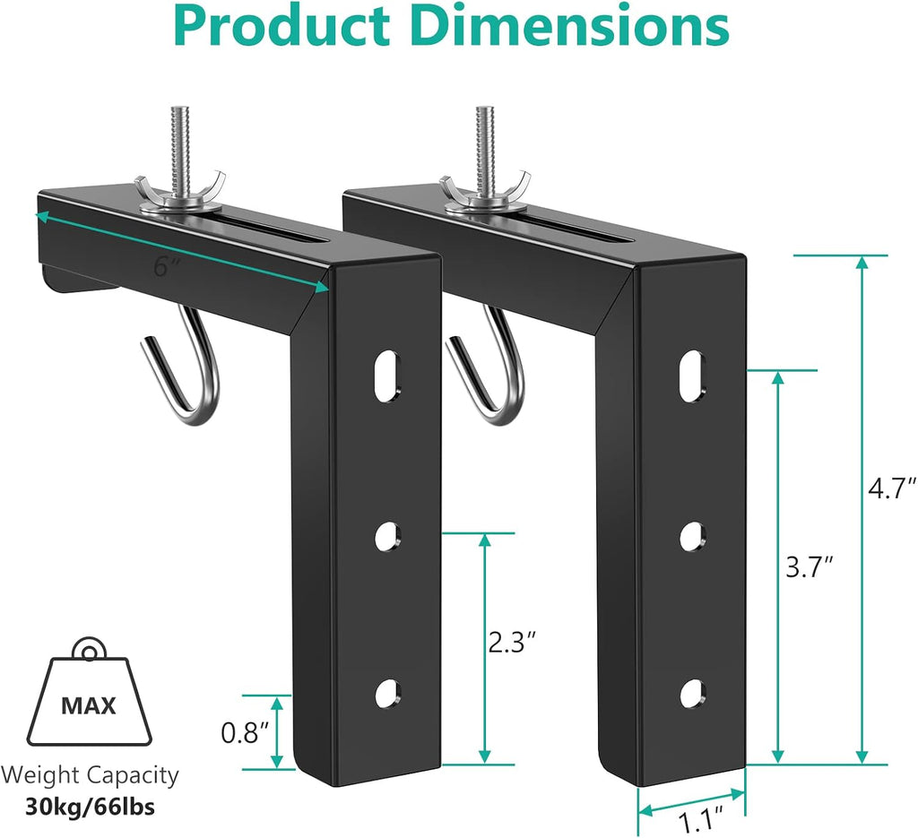 WALI Universal Projector Screen Ceiling Mount, Wall Hanging Mount L-Brackets, 6 inch Adjustable Extension with Hook Kit, Perfect Projector Screen Placement Hold up to 66 lbs (PSM001-B), Black - Image 4