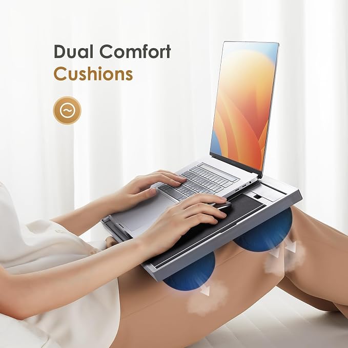Adjustable Laptop Desk with Cushion, Mouse Pad & Cellphone Slot - Laptop Stand for Bed & Couch, Riser for Home & Office (Grey) | Built-in mouse pad, phone & pen slots, dual-cushion base, anti-slip design, raises the screen, for home office, bed, sofa - Image 3
