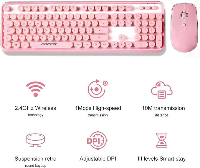 Keyboard and Mouse Sets Wireless, Reliable 2.4 GHz Connectivity for PC,Laptop,Smart TV and More (Pink) - Image 5