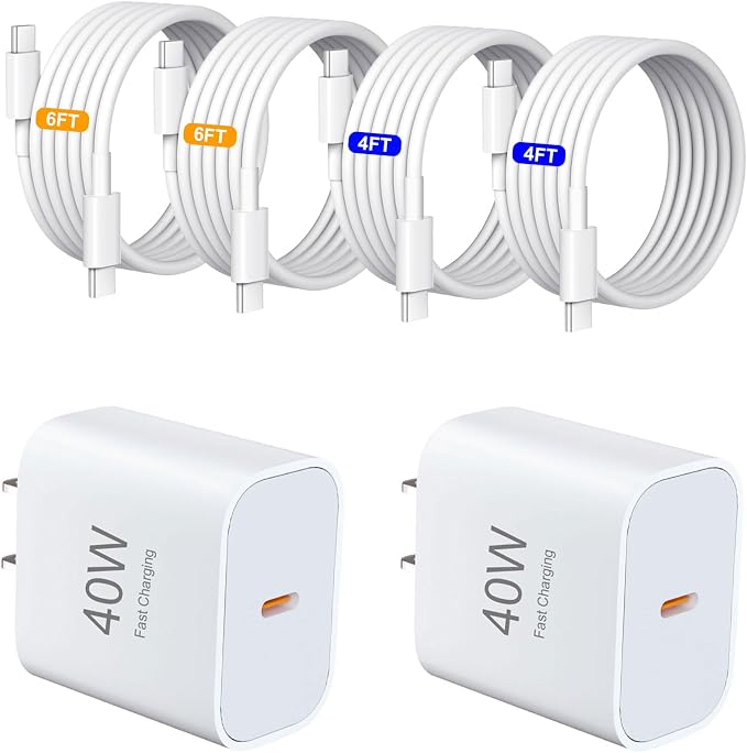 USB C Charger Block，2-Pack 40W Type C Chagrer Fast Charging with 4FT&6FT Fast Charging Cable Compatible with i Phone 17/17 Plus/17 Pro/17 Pro Max/16/16 Plus/16 Pro/16 Pro Max/15/15 Pro Max by Unknown