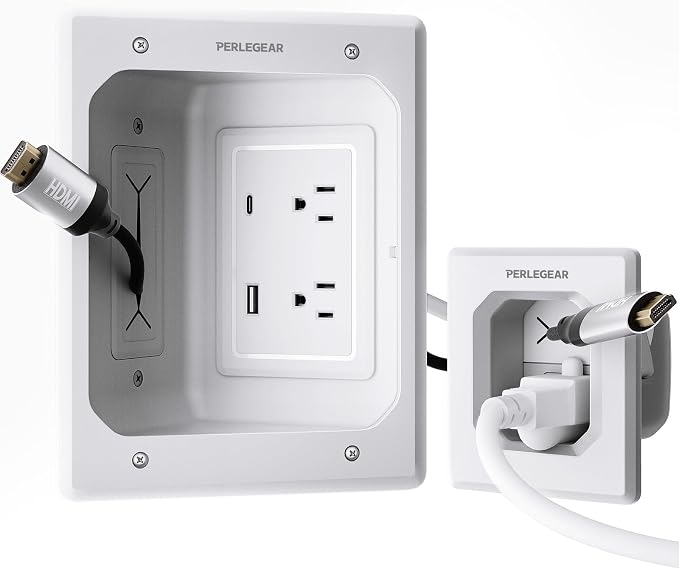 Perlegear in Wall Cable Management Kit, USB & Type C PortsTV Cord Hider & Cable Hider, Wire Hider with Recessed Power, Includes Drill Template, Dust Bag, Drywall Saw, Extension Cable by Perlegear