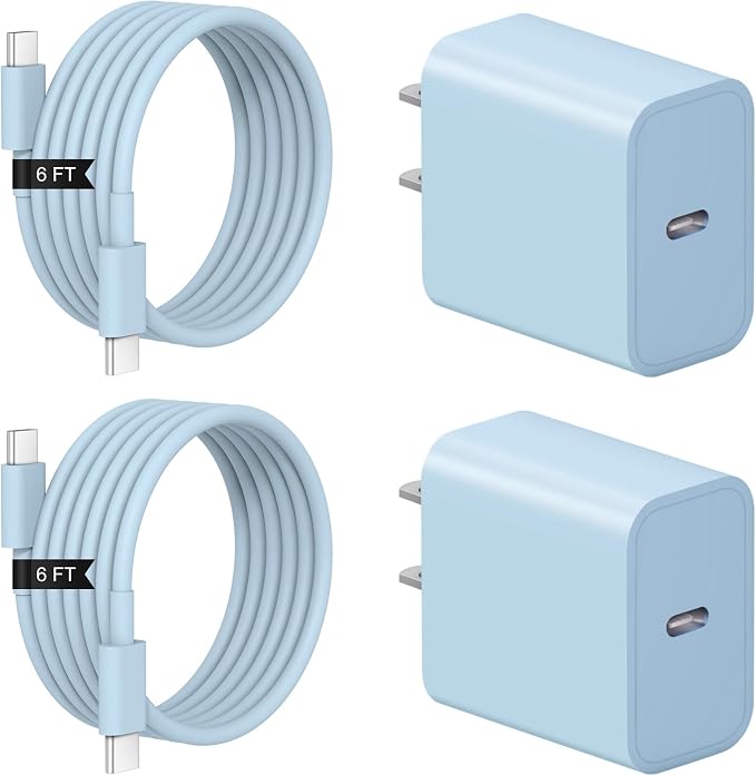 iPhone 17 16 15 Charger Fast Charging 2+2Pack 20W USB C Wall Charger with 6FT Fast Charging Cable Compatible with iPhone 17/17 Air/17 Pro/17 Pro Max/iPhone 16/15 Series, iPad Pro/AirPods - Blue by Coreykin
