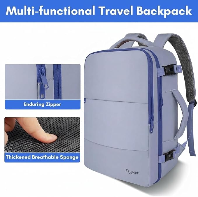 Taygeer Travel Backpack for Women,40L Travel Laptop Mochila Carryon Luggage | College Backpack with Laptop Compartment & Shoe Pouch, Airline Approved Personal Item Bag for Weekender Gym Hiking, Gray Blue - Image 8