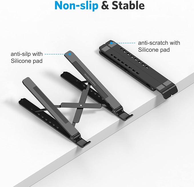 Portable Laptop Stand, OMOTON Laptop Stand for Desk Ergonomic 7-Levels Angles Adjustable Computer Stand, ABS Laptop Riser Holder Compatible with All Laptops and iPad(10-15.6") - Image 2