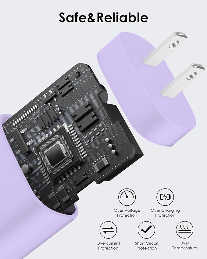 AISNI USB C Charger, 2 Pack 25W Type C Charger Fast Charging with USBC Chargers Cable 6 FT Android Phone Charge for Galaxy S25/ /S24/S23+/S22/S21/S20/Phone 17 16 15 Pro Max 16 15 Plus-Purple - Image 2