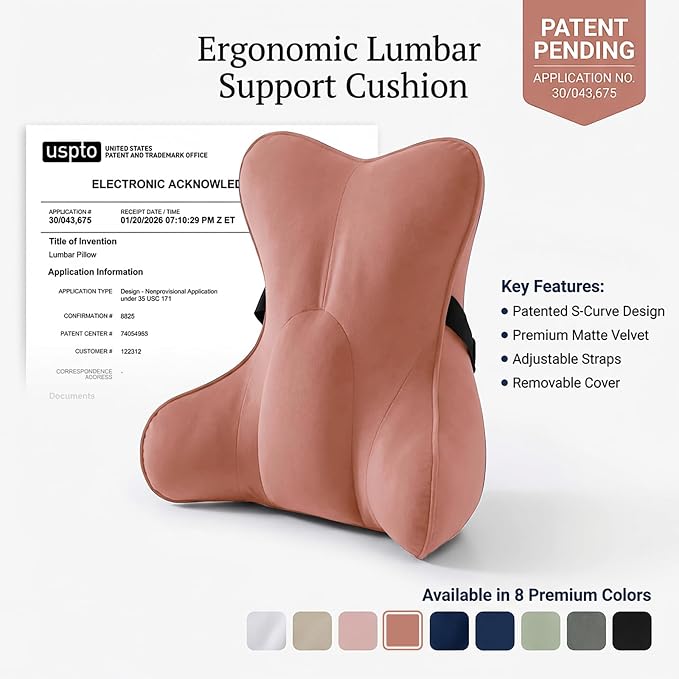Lumbar Support Pillow (Pat. Pend) for Office Chair, Couch, Recliner & Car Seat, Ergonomic Back Support Cushion for Lower Back Pain Relief, Washable Lumbar Pillow, Blush Pink - Image 9