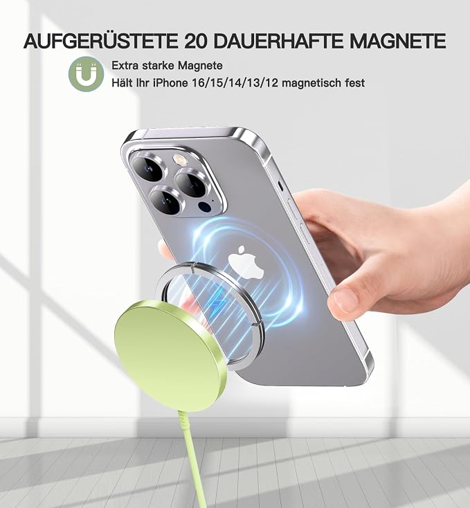 Magnetic Wireless Charger, 2-Pack 15W Fast Mag-Safe Stand for iPhone 17-12 | Fast Magnetic Wireless Charging Pads for iPhone 17/17 Air/17 Pro/17 Pro Max, 16/15/14/13/12 Series and AirPods(green） - Image 4