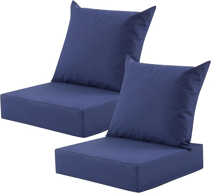Outdoor Deep Seat Cushion Set, 24x24 Inch Water-Resistant & Fade-Resistant Outdoor Chair Cushions, Patio Furniture Cushions with Removable Cover for Patio Chair, Sofa,Navy Blue (Set of 2) by MuaMelop