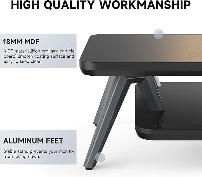 Fenge Dual Monitor Stand, Monitor Stands Riser for 2 monitors, 42.5 Inch Wood Desk Shelf with Storage Organizer and Cable Management for Office Desk Accessories | 42.5-Inch Wide, Sturdy Aluminum Legs, Built-In Phone & Tablet Slot, Desktop Organizer for... - Image 3