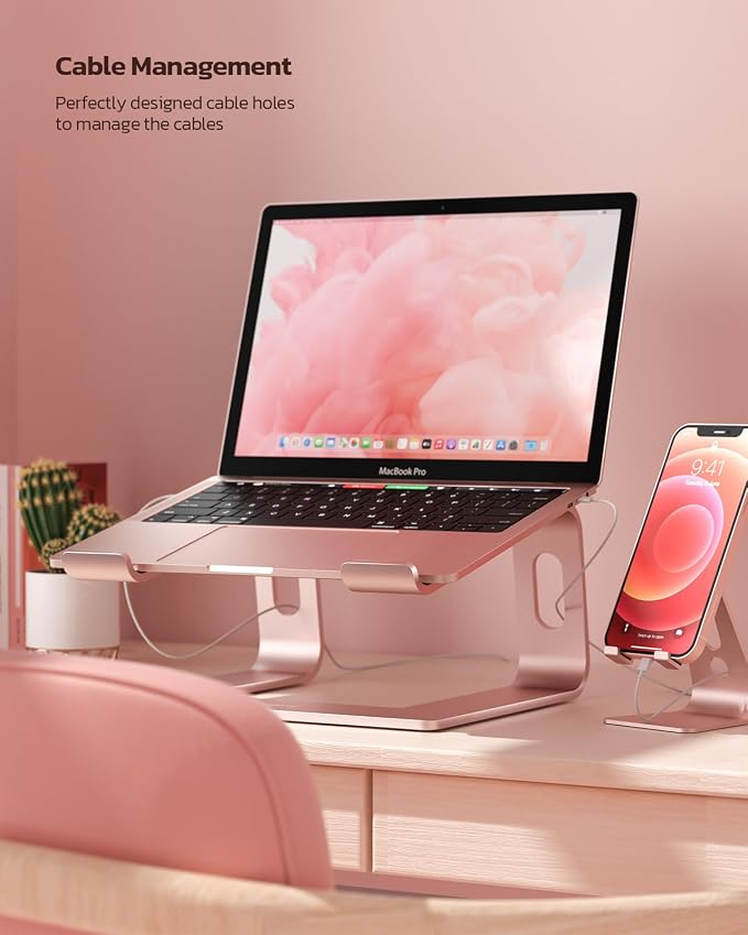 Nulaxy Full Aluminum Laptop Stand, Stable Support to 22 lbs, Rose Gold | Detachable for Portable Storage, Easy Setup, Saves Desk Space, Compatible with 10-16 Inch Laptops, Office Desk Accessories - Image 3