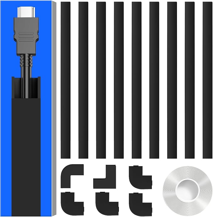 142in Black Cord Hider, Delamu Black Cord Covers for Wires on Wall, One-Cord Wire Cover, Snap-on Design Cable Hider for Corner-Mounted TVs, Easy Set up Cable Cover Raceway, L15.7 W0.59 H0.4in by DELAMU
