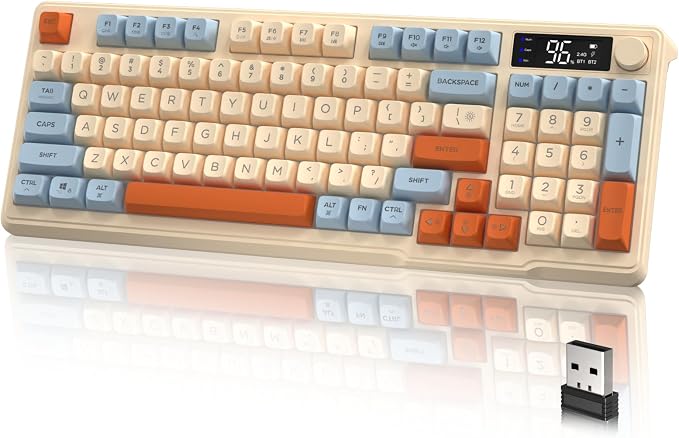 LexonElec M96 Wireless Gaming Keyboard,Knob Control Bluetooth/2.4G Wireless Mechanical Feeling Keyboard,RGB LED Backlit with Display Screen, PBT Keycap, 3000mAh, 94-Key Layout for Win/Mac (Blueberry) by LexonElec
