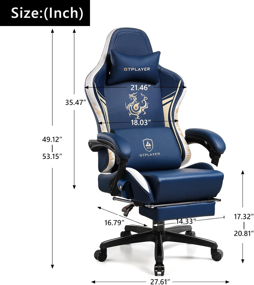 GTPLAYER Gaming Chair with Bluetooth Speakers and Footrest, Dragon Series Video Game Chair ，Heavy Duty, Ergonomic, Esports Computer Office Chair Blue (Royal Blue) - Image 3