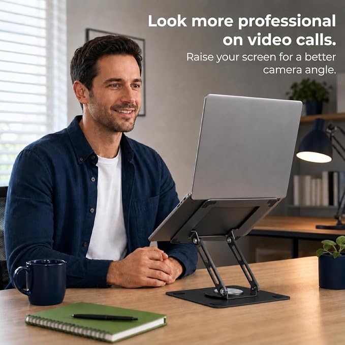 Uncaged Ergonomics Swivel Laptop Stand for Desk, Adjustable Computer iPad Stand for Desk w/ 360 Rotation, Portable Laptop Holder for Home Office Ergonomic Supplies (Black) - Image 8