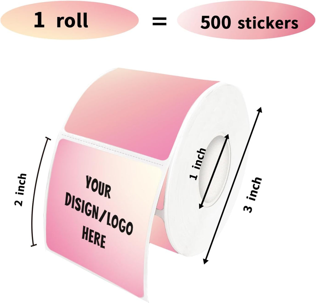 2"x2" Pink Square Thermal Label Stickers,Self-Adhesive Square Direct Thermal Labels,500 Sheets with Perforation Line in ROLL - Image 2