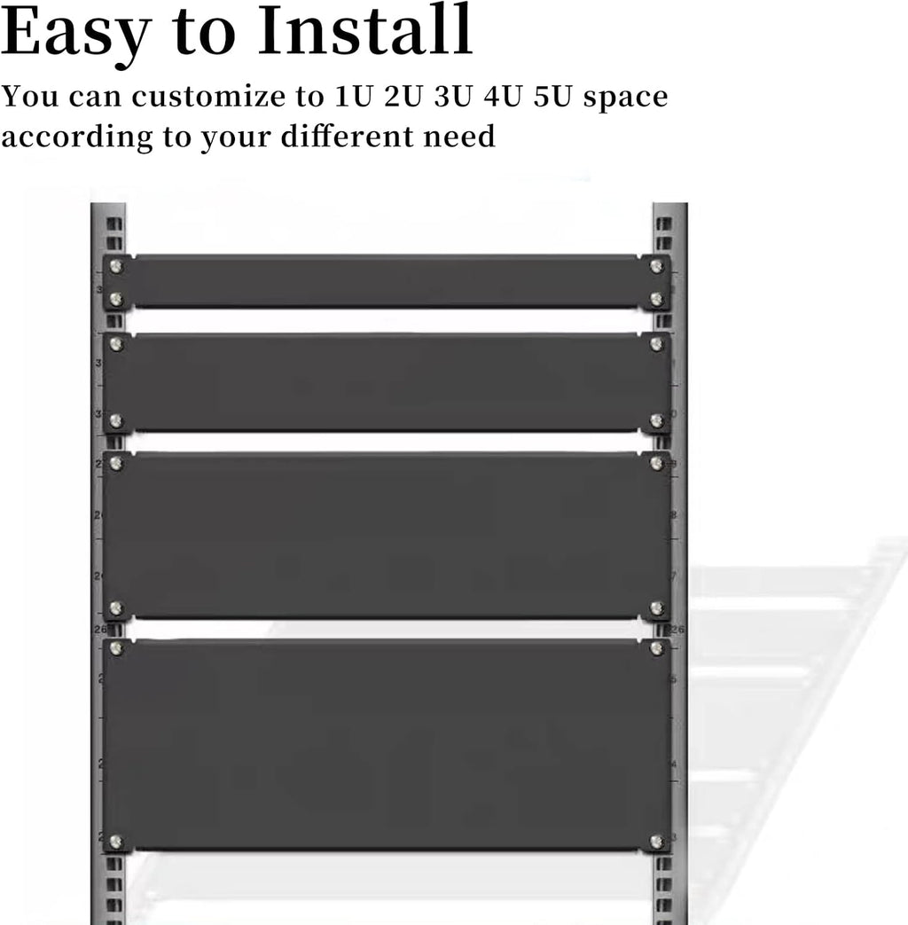 1U Blank Panel Rack Mount Spacer Filler Panel 19" Black Rack Blanking Blind Panel for Server Network Rack Enclosure Or Cabinet-5pcs (1U-5PCs) (Pack of 2) - Image 3