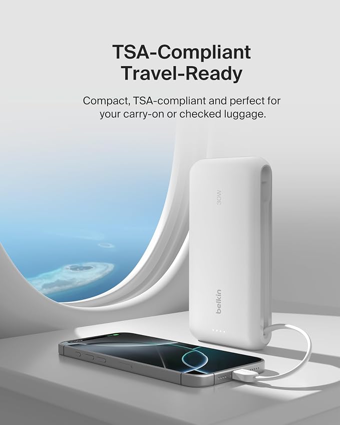 Belkin 20000mAh 30W USB C Power Bank, Portable Charger for iPhone & iPad | Fast Charging, Integrated USB C Cable, Eatra USB C Port, iPhone 17, iPad, Samsung Galaxy S26, Charge 2 Devices - Image 8