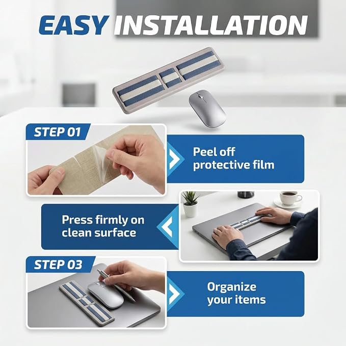 3-Pocket Adhesive Hard Drive Holder for Laptop, Mouse Holder for Laptop, SSD, USB Drive, Mouse, Cables (Blue) - Image 6