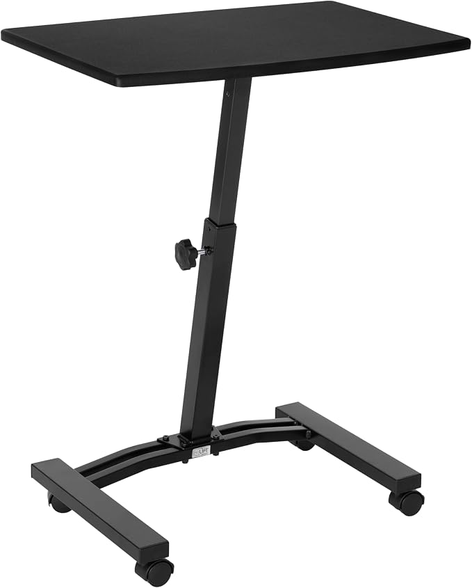 Seville Classics Airlift Mobile Height Adjustable Laptop Stand Computer Workstation for Sitting Classroom Home Office Medical Table w/Wheels, Flat Desk 24", Black - Image 2