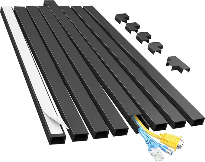 Yecaye Cord Covers for Wires on Wall, 113in, W0.95in H0.55in, Black | TV Cord Hider, Medium Cord Organizer for 2-3 Wires, Cable Management Kit, Easy Install by Yecaye
