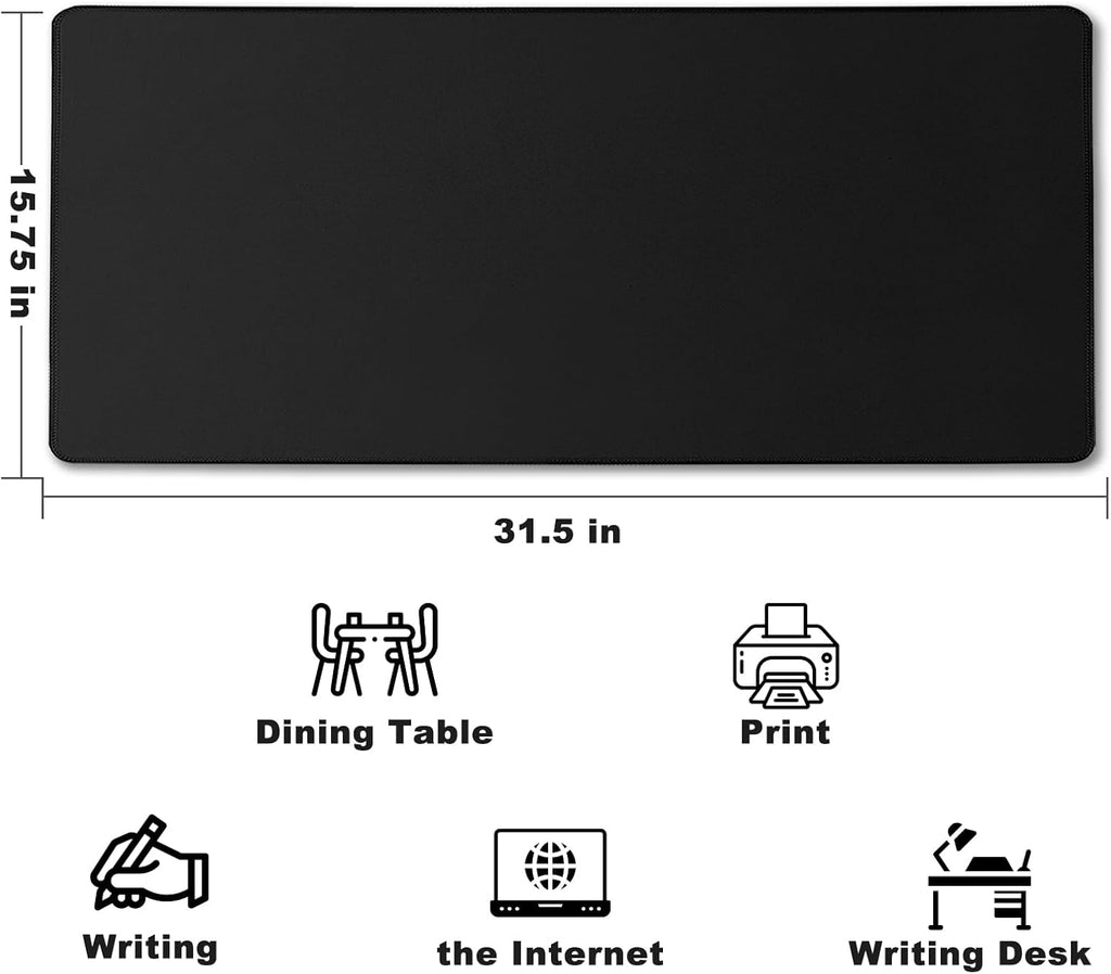 31.5" x 15.7" Waterproof Fabric Desk Pad Large Mouse Pad Office Game, Black - Image 2