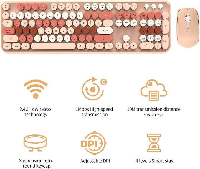 Keyboard and Mouse Sets Wireless,Reliable 2.4 GHz Connectivity for PC,Laptop,Smart TV and More (Milk Tea Color) - Image 4