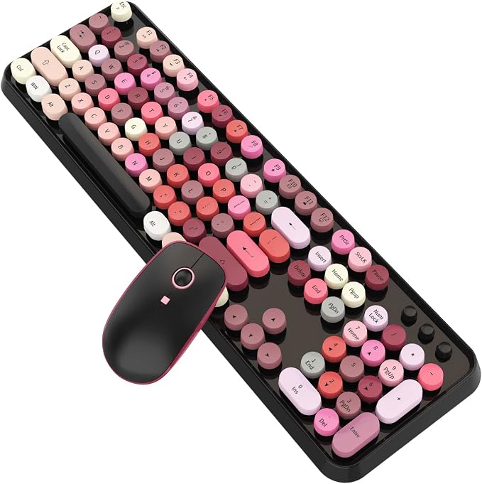 Wireless Keyboard and Mouse Combo,Creamy Retro Round Keys for PC Laptop | Colorful Lipstick Keyboard,Typewriter Style Bubble Keys,Clicky Sound,2.4GHz Full-Size with Number Pad,for Long Nails Desktop - Image 7