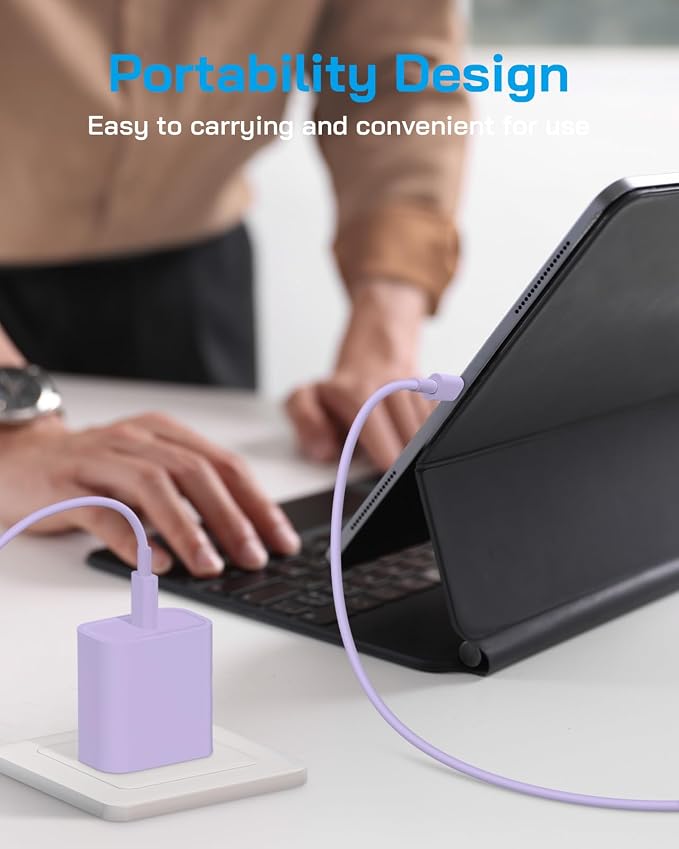 AISNI iPhone 17/16/15 Charger Fast Charging 3 Pack Type C Chargers | 20W USBC Charger Block for iPhone 17 16 15 Pro max iPad Pro with Long 6 FT iPhone USB C Cable--Purple - Image 6