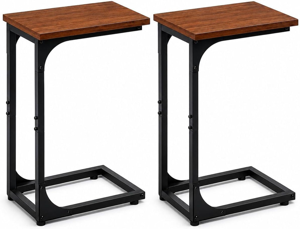 TEMI C Shaped End Table for Couch, Set of 2 Small Side Table for Sofa, TV Tray for Eating or Laptop, Accent Desk for Chair, Space Saving for Living Room Bedroom, Rustic Walnut by TEMI