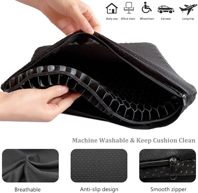 Gel Seat Cushion for Long Sitting, Extra Large Gel Cushion for Pain Relief | 17x17inch Large Office Seat Cushion, Breathable Wheelchair Cushion Chair Pads - Relieve Sciatica, Tailbone, Coccyx & Hip Pain - Image 2