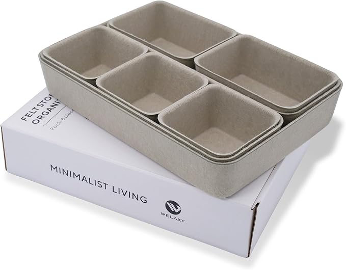 Office Felt Desk Drawer Organizer Tray 8pc Stone Natural Storage Bin | Sustainable material soft yet sturdy,multi-purpose storage, sleek minimalist lifestyle by Welaxy