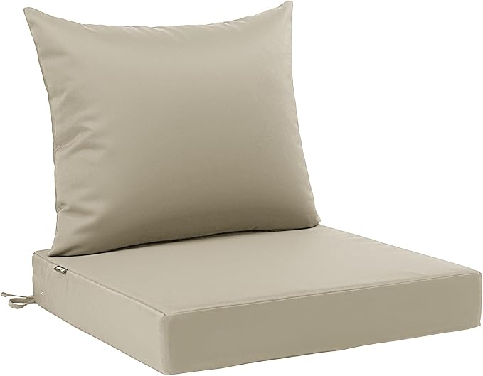 Favoyard Outdoor Patio Seat Cushions Set, 24 x 24 Inch, Waterproof, Beige | Fade-Resistant, Removable Cover, Deep Seat & Back Cushion, Tie Straps for Patio Furniture, Garden, Rocking Chair, Sofa Couch by OutdoorFurnitureAccessories