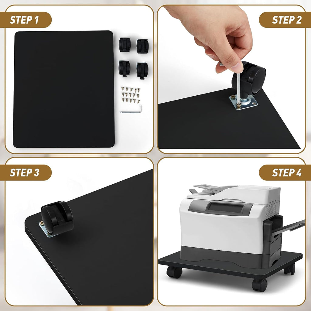 Beeveer 1 Pcs Black Under Desk Printer Stand 13.8 x 11.8 x 2.4 Inches - Image 3