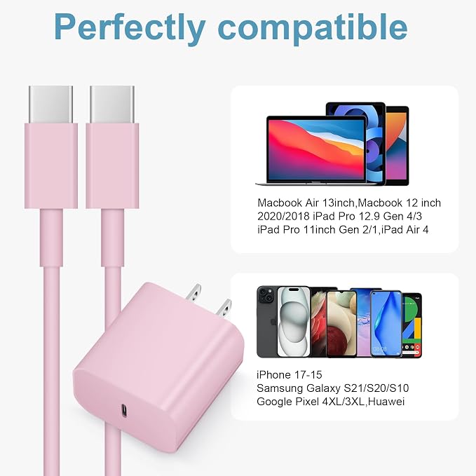 iPhone Charger Fast Charging 10FT iPhones 17 16 15 Charger | 3 Pack Type C Chargers USB C Charger for iPhone Air 17/17 Plus/17 Pro/17 Pro Max/16/16 Plus/16 Pro/16 Pro Max (Pink) - Image 5