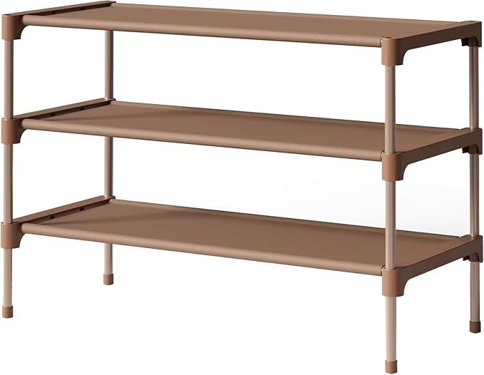 Kitsure Shoe Rack - Non-Woven Shoe Rack Shelf, 27.5" Wide - 3 Tier, Brown | Shoe Organizer for Closet, Entryway, Garage, Stackable Shoe Shelves, college dorm&apartment essentials by Kitsure