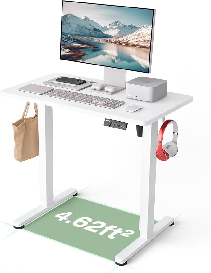 Monomi 39.4" Electric Standing Desk, Height Adjustable sit Stand up,White | Small Ergonomic Home Office Computer Desk Workstation with 3 Memory Setting and headphone hooks,Space Saving,Easy Install by MONOMI