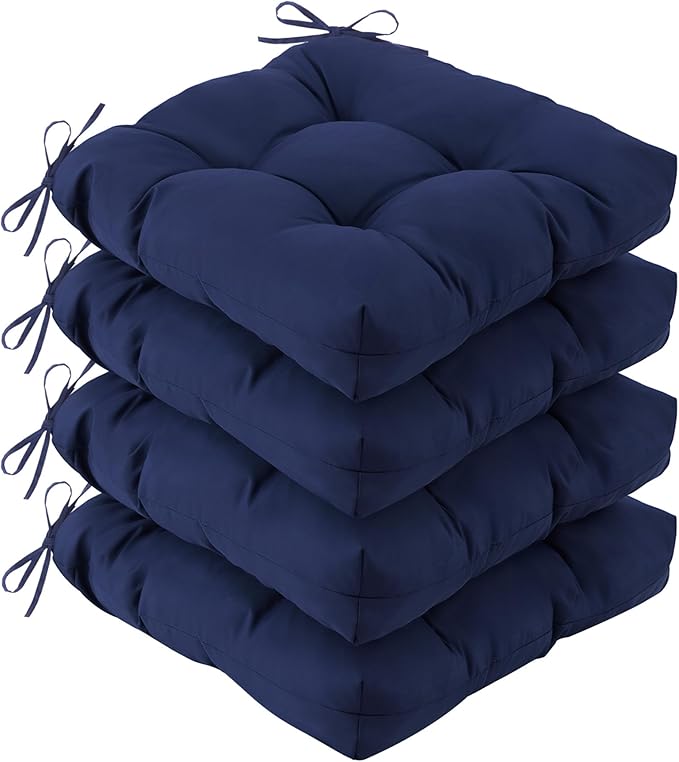IASEAHK Outdoor Chair Cushions Set of 4, 19" x 19" x 5", Waterproof Outdoor Seat Cushions for Patio Furniture, Fade-Resistant Patio Chair Cushion, Dining Wicker Chair Pads for Porch Garden, Navy Blue by IASEAHK