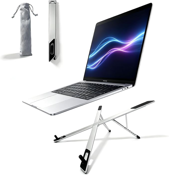 Portable Laptop Stand,Aluminum X-Shape Travel Laptop Stand Ergonomic Riser | Ultra Lightweight,1-Second Spring Open, 6 Height Adjustable, Fits 10-16" Laptops,Business Travel & Coffee Shop by MIKUSO