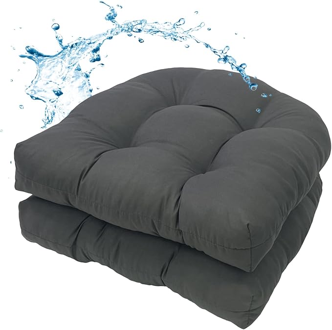 MTMR Outdoor Chair Cushions Set of 2, Patio Furniture Seat Pads, Waterproof | 2Pcs , waterproof cover, PP cotton, u-shaped, no-fading, thick patio seat pads for outdoor wicker furniture in yard, 19x19x4 by Unknown