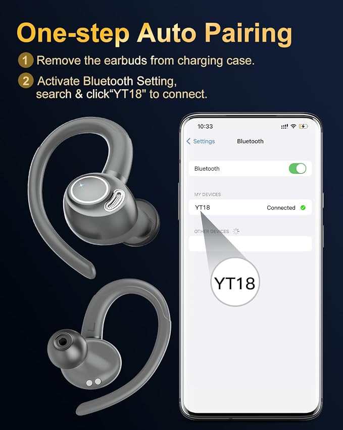 Wireless Earbuds, Bluetooth 5.4 Headphones Sport Over Ear Buds With ENC Mic | Noise Cancelling Mic,48H, Wireless Earphone with Earhooks, Stereo Deep Bass, IP7 Waterproof Ear Bud for Workout Running, Grey - Image 3