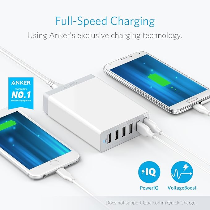 Anker Desktop Charger, 60W 6 Port USB Multiple Charging Hub | PowerPort 6 Multiple USB Charger, Campatible with iPhone, iPad, MacBook, Galaxy, LG, HTC, and More - Image 2