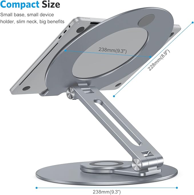 OMOTON Adjustable Laptop Stand for Desk 360° Rotating Base 17" Cool Grey | Ergonomic Laptop Rise for Collaborative Work, Foldable Dual Shaft for Easy Storage, Fits for MacBook/Dell/HP - Image 6