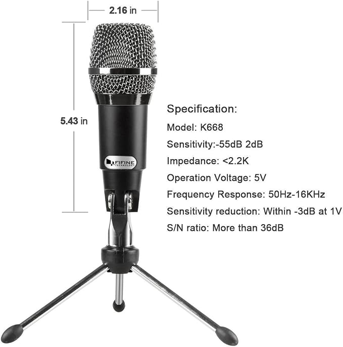 FIFINE USB Microphone, Plug and Play Home Studio USB Condenser Microphone for Skype, Recordings for YouTube, Google Voice Search, Games, for Windows and Mac-K668 - Image 3