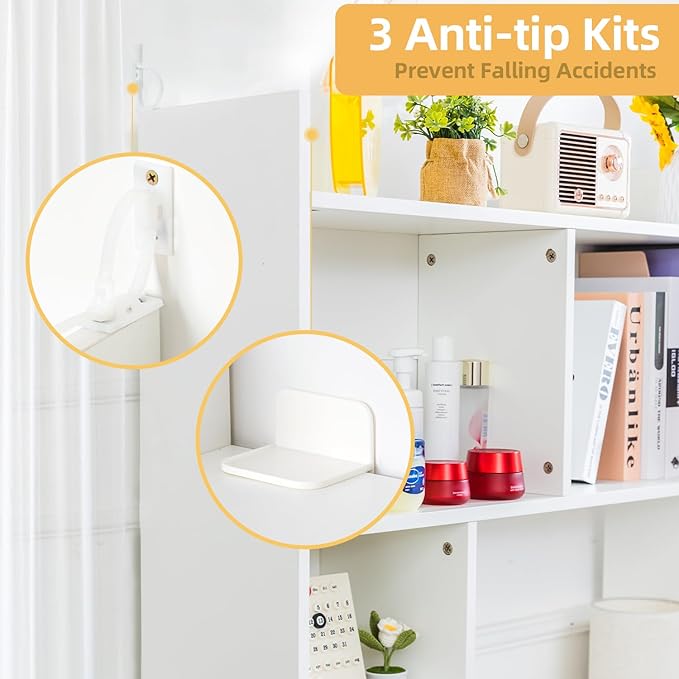 deli Desktop Shelf, Desk Hutch with 5 Shelves for Computer Desk, White | 3-Tier Desktop Display Rack, Multipurpose Wood Desktop Bookshelf Storage Organizer for Dorm Office Home - Image 5